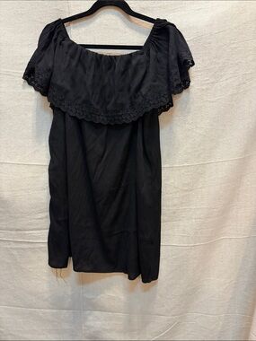 Black Off-Shoulder Crochet Trim Dress - Women's